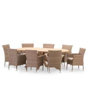 Table ovale 220x115 et 8 chaises en rotin synthétique - Siena & Bolonia