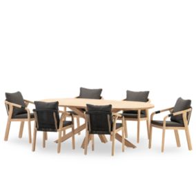 Table ovale de jardin 220x115 et 6 chaises en corde noire - Siena & Zanzibar