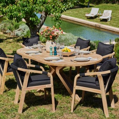 Table ovale de jardin 220x115 et 6 chaises en corde noire - Siena & Zanzibar