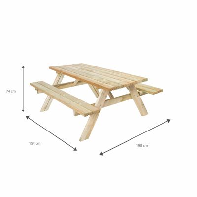 Table Pique nique Bancs Pliables 200 Bois Traite Gardiun 198x154x74 cm 42 mm 6 8 Personnes