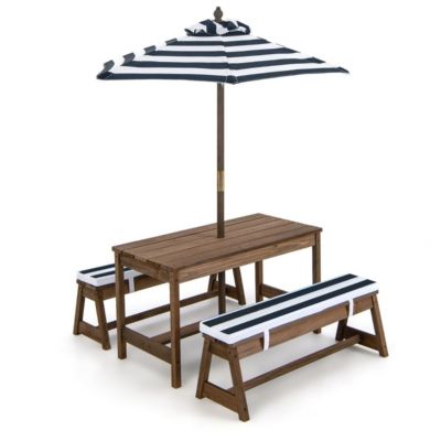 Table pique nique enfant bois avec bancs parasol Bleu