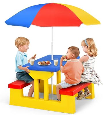 Table Pique Nique Enfant Table Enfant Extérieure avec Parasol Amovible Salon de Jardin en PP