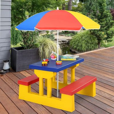 Table Pique Nique Enfant Table Enfant Extérieure avec Parasol Amovible Salon de Jardin en PP