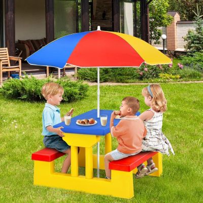 Table Pique Nique Enfant Table Enfant Extérieure avec Parasol Amovible Salon de Jardin en PP