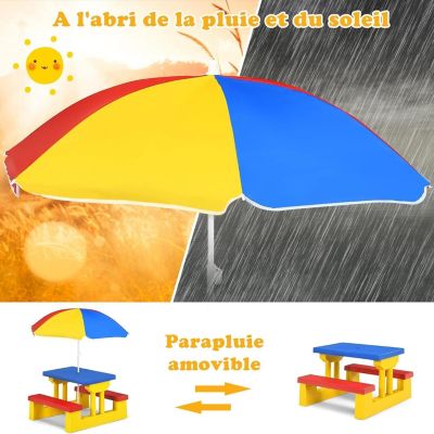 Table Pique Nique Enfant Table Enfant Extérieure avec Parasol Amovible Salon de Jardin en PP