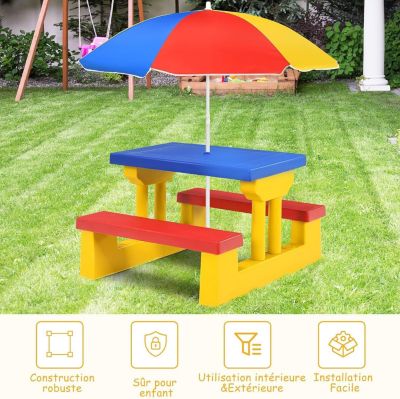 Table Pique Nique Enfant Table Enfant Extérieure avec Parasol Amovible Salon de Jardin en PP