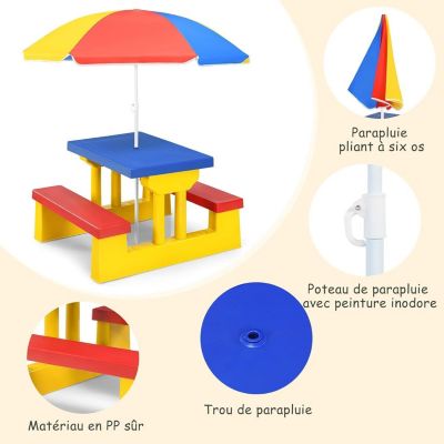 Table Pique Nique Enfant Table Enfant Extérieure avec Parasol Amovible Salon de Jardin en PP