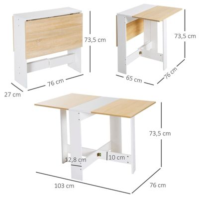 Table Pliable Blanc + Bois Cuisine 103cm