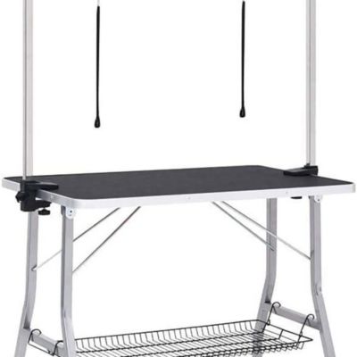 Table pliable soins animaux - acier réglable, pinces, sangles, panier