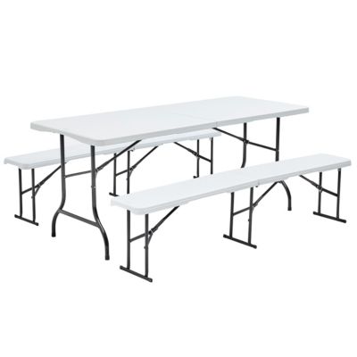 Table pliante 180 cm et 2 bancs pliables Oviala