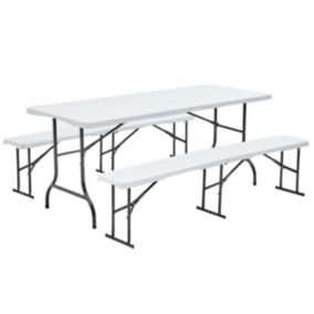 Table pliante 180 cm et 2 bancs pliables