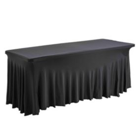 Table pliante 8 places et nappe drapée noire  Oviala