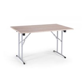 Table pliante Arnica, Table de camping avec pieds pliants en métal, Table à manger polyvalente, 125x75h80 cm, Chêne et Gris