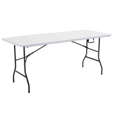 Table pliante blanche 180x70 cm en plastique 8 places format valise  Oviala