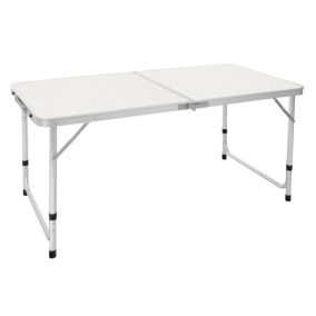 Table pliante de camping, jardin 120 cm blanc/crème en MDF/aluminium