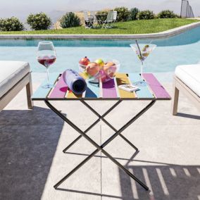 Table pliante de jardin Cavallino métal bois de pin 60 x 40 x 57 cm noir multicolore en.casa