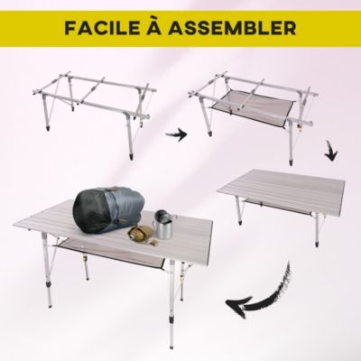 Fabater Table de Camping Table D'Extérieur Pliante à Hauteur Réglable, Table Portative en Acier au Carbone avec Sac de Transport pour Pique-Nique Intérieur et Extérieur Arrière-Cour Plage