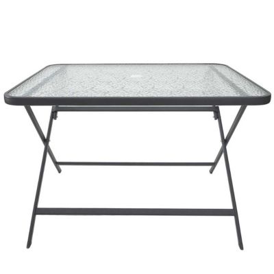 Table pliante en métal anthracite et plateau en verre trempé - CHRISTINA