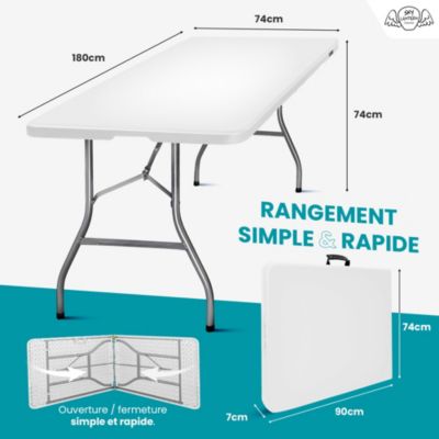 Table Pliante Exterieur 180 cm Rectangulaire Blanc