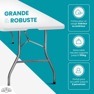 Table Pliante Exterieur 180 cm Rectangulaire Blanc