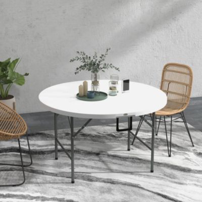 Table pliante table de camping pliable table de jardin dia. 122 x 73H cm poignée acier époxy HDPE blanc