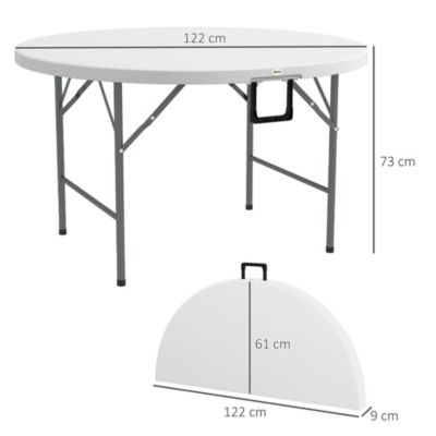 Table pliante table de camping pliable table de jardin dia. 122 x 73H cm poignée acier époxy HDPE blanc