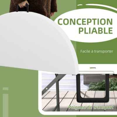 Table pliante table de camping pliable table de jardin dia. 122 x 73H cm poignée acier époxy HDPE blanc