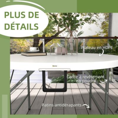 Table pliante table de camping pliable table de jardin dia. 122 x 73H cm poignée acier époxy HDPE blanc