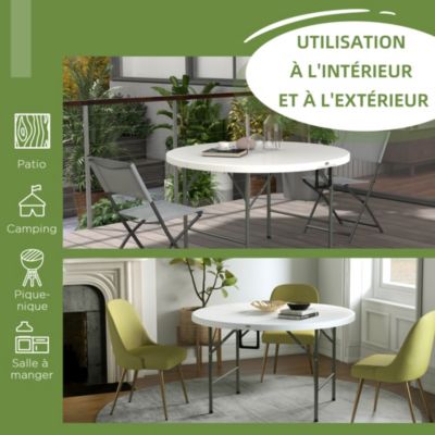 Table pliante table de camping pliable table de jardin dia. 122 x 73H cm poignée acier époxy HDPE blanc