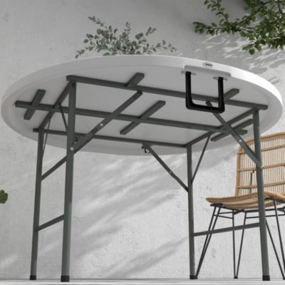 Table pliante table de camping pliable table de jardin dia. 122 x 73H cm poignée acier époxy HDPE blanc