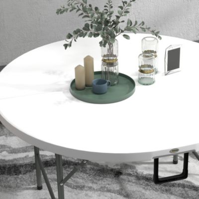 Table pliante table de camping pliable table de jardin dia. 122 x 73H cm poignée acier époxy HDPE blanc