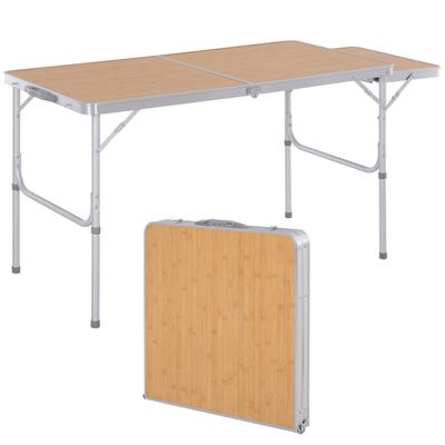 Table pliante table de camping table de jardin avec rallonge hauteur réglable aluminium MDF imitation bambou