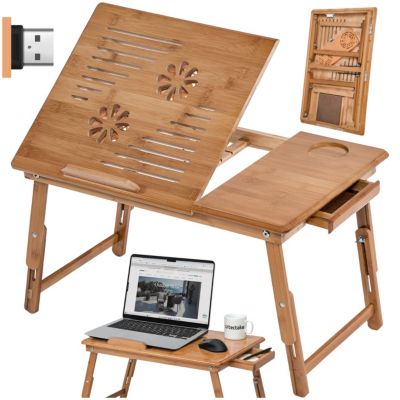 Table pour ordinateur portable, table de lit en bambou, pliable et réglable en hauteur marron