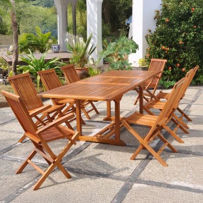 Table rectangulaire 6 chaises et 2 fauteuils en teck huilé LUBOK