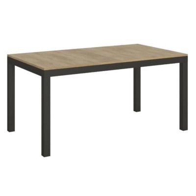 Table rectangulaire extensible 6 à 16 personnes L 120 à 380 cm bois clair et métal anthracite Evy