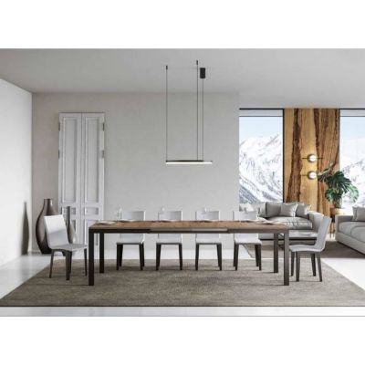 Table rectangulaire extensible 6 à 16 personnes L 120 à 380 cm bois clair et métal anthracite Evy