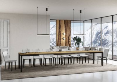 Table rectangulaire extensible 6 à 16 personnes L 120 à 380 cm bois clair et métal anthracite Evy