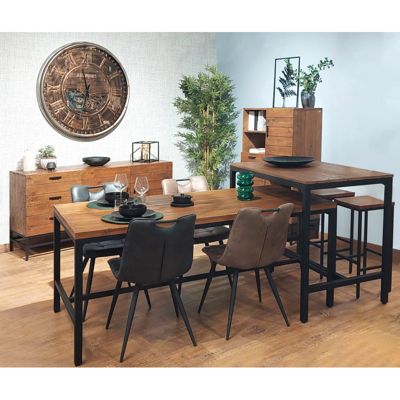 Table repas 180 cm bois rustique métal noir industriel - FACTORY