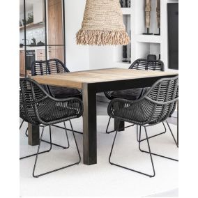 Table repas carrée en teck massif et métal L130 cm 8 pers. - Uniqka