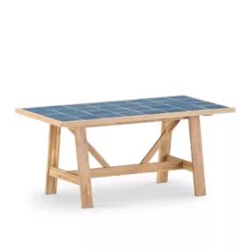 Table repas de jardin 168x87 en bois et céramique bleue - Bisbal