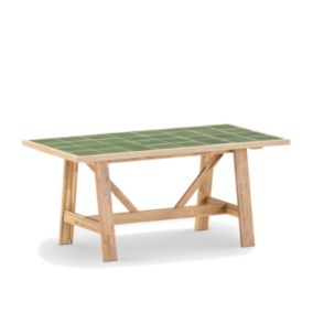 Table repas de jardin 168x87 en bois et céramique vert - Bisbal