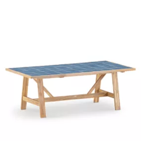Table repas de jardin 205x105 en bois et céramique bleue - Bisbal