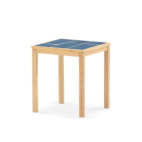 Table repas de jardin 65x65 en bois et céramique bleue - Bisbal