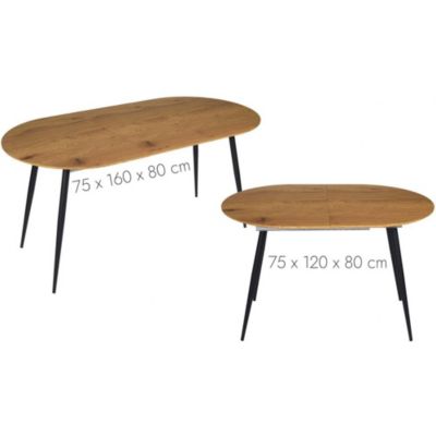 Table repas extensible en métal et bois 4 à 6 personnes