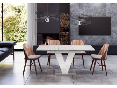 Table repas extensible "Masiv"  120160 x 80 x 75 cm  BétonBlanc brillant