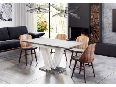 Table repas extensible "Masiv"  120160 x 80 x 75 cm  BétonBlanc brillant