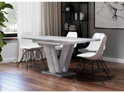 Table repas extensible "Masiv"  120160 x 80 x 75 cm  BétonBlanc brillant