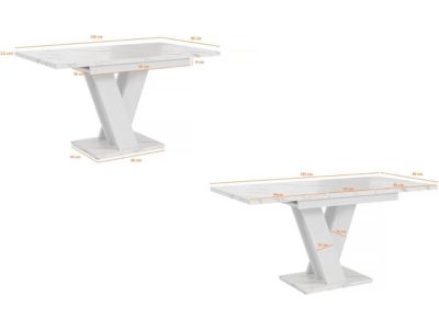 Table repas extensible "Masiv"  120160 x 80 x 75 cm  Effet MarbreBlanc