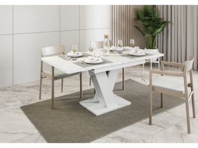 Table repas extensible "Masiv"  120160 x 80 x 75 cm  Effet MarbreBlanc