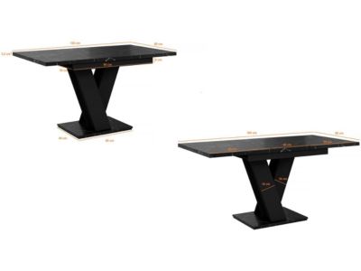 Table repas extensible "Masiv"  120160 x 80 x 75 cm  Effet MarbreNoir